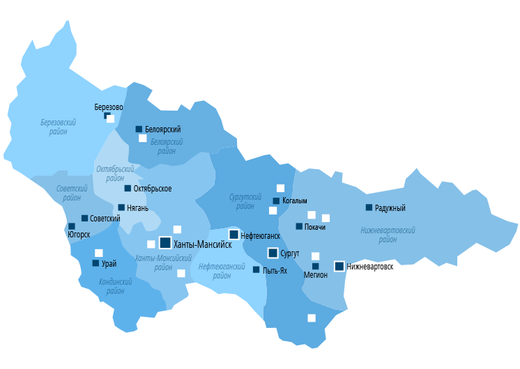 Центр ханты мансийского автономного округа. Ханты-Мансийский автономный округ Югра на карте. Карта ХМАО-Югры. ХМАО-Югра на карте России. Карта ХМАО-Югры с городами.