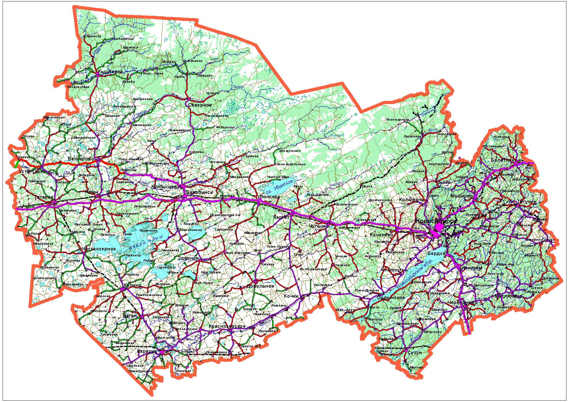 Новосибирск обл. Карта НСО Новосибирской области. Карта Новосибирской области с дорогами. Карта автодорог Новосибирской области с населенными пунктами. Карта НСО Новосибирской области с дорогами.